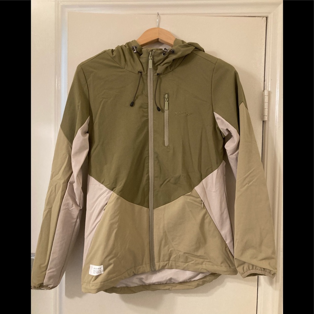 New Mazine Zip Up Hoodie - Light Jacket. Jogger Olive Green Tan Vegan Size Small